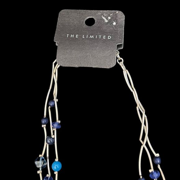 The Limited Three Strand Blue Beaded Acrylic Pearl Silver Tone Necklace - NWT - Picture 4 of 5